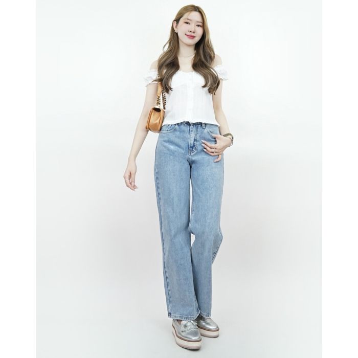 HARMONY ELASTICATED BACK DENIM PANTS-BLUE-S