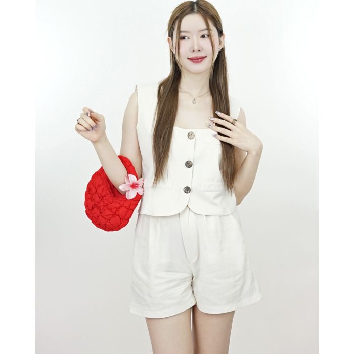 HONEY SLEEVELESS TOP & SHORTS SET-CREAM