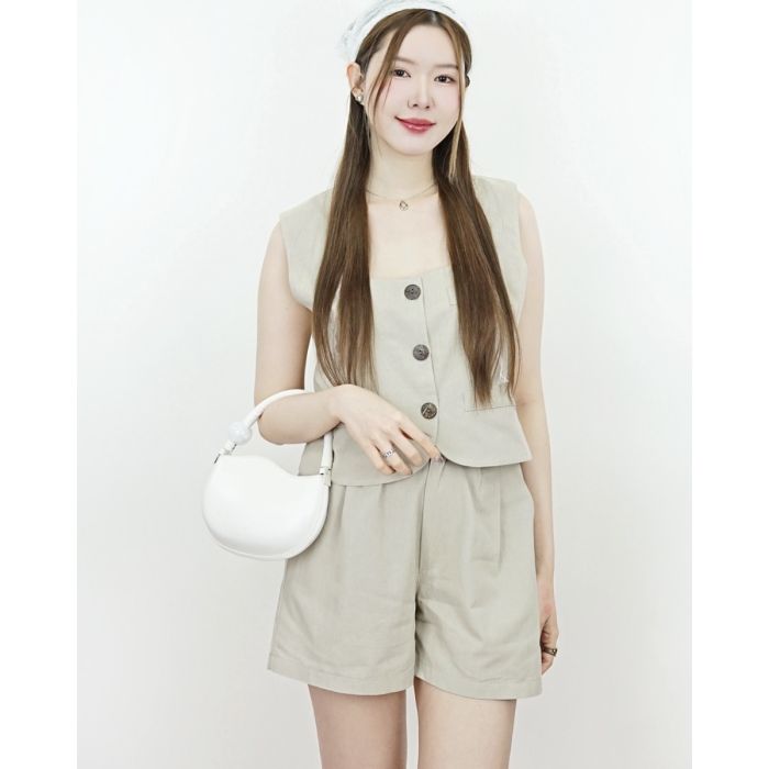 HONEY SLEEVELESS TOP & SHORTS SET-TAUPE