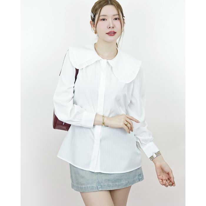 CHARLOTTE STRIPE RUFFLE COLLAR BLOUSE