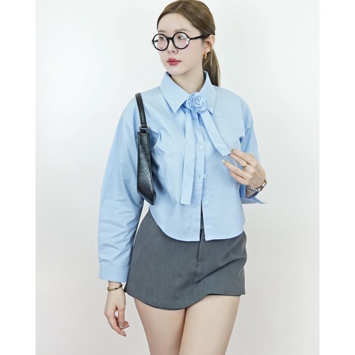 ROSIER COLLAR COTTON SHIRT-BLUE