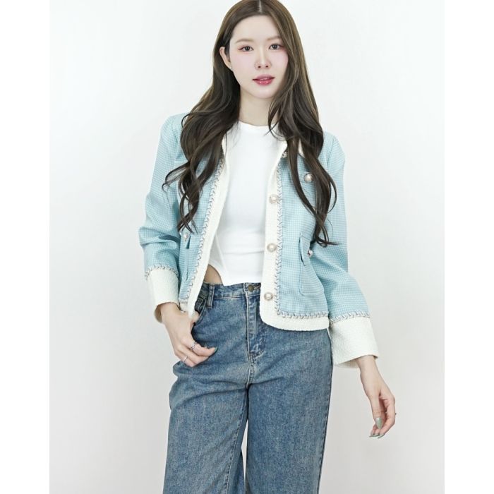 KELLY SNOW COLLAR TWEED JACKET-BLUE
