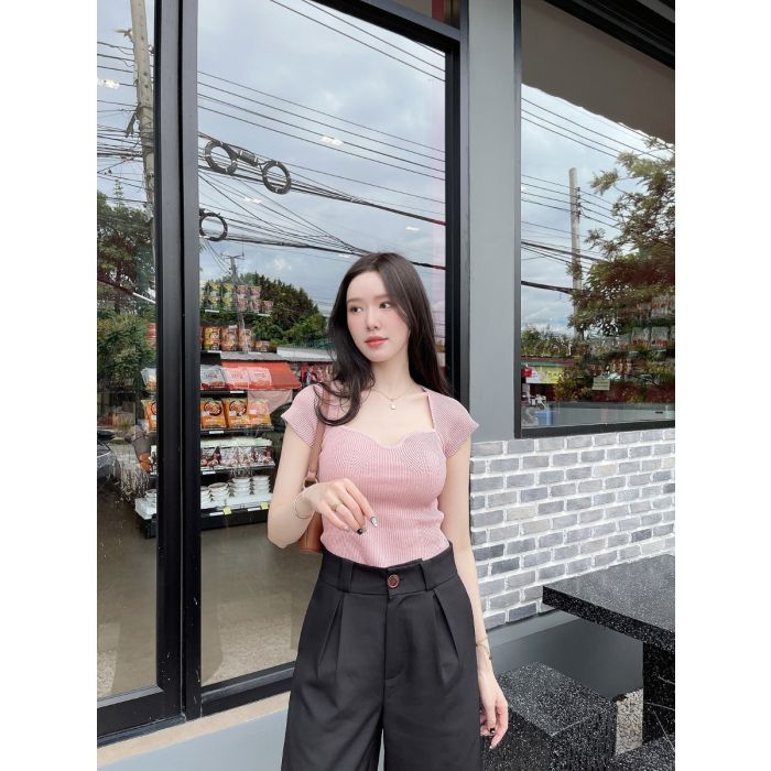 VERO RIBBED KNIT TOP-PINK
