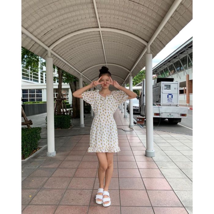 PINEAPPLE TIE WAIST RUFFLE DRESS