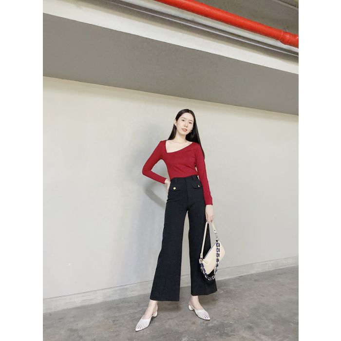 SPECIAL OFFER * CARA GOLD BUTTON STRAIGHT PANTS-BLACK-M