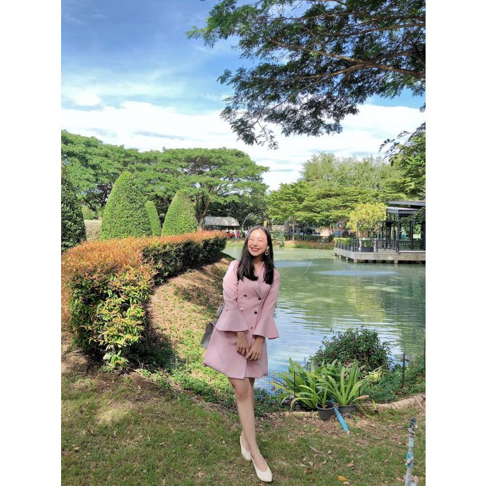 LYDIA DOUBLE BUTTON BLAZER DRESS-PINK-L