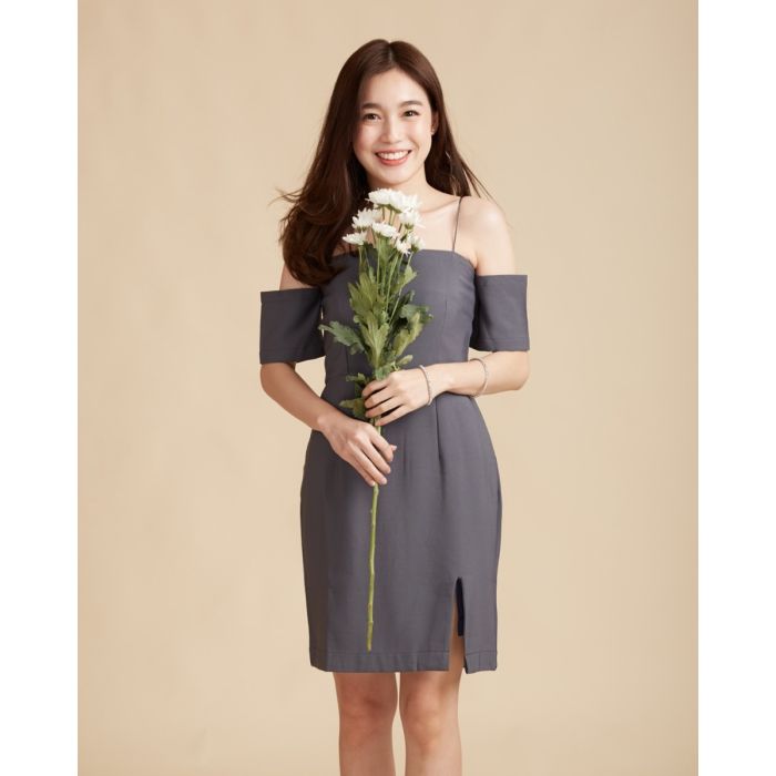 MELROSE SPLIT FRONT SINGLET DRESS-GRAPHITE-S