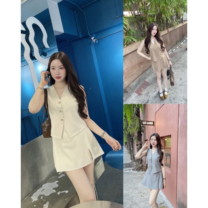 BELTED VEST TOP & SKIRT SET