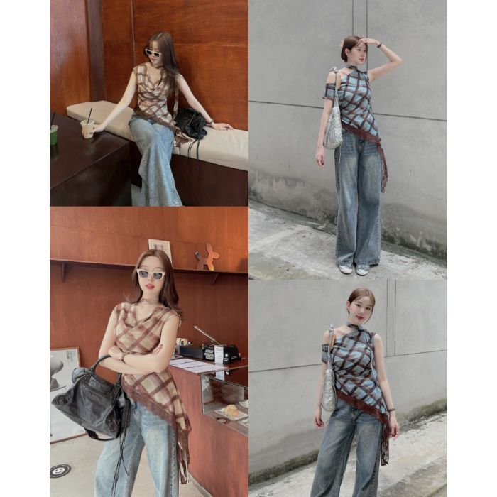 DIAMOND CHECK SLASH TOP