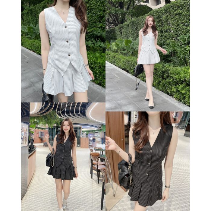ARTISAN PINSTRIPE VEST TOP & SKIRT SET