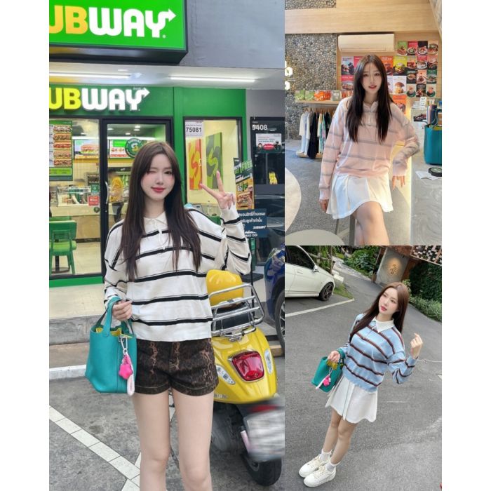 IVY STRIPE POLO KNIT TOP