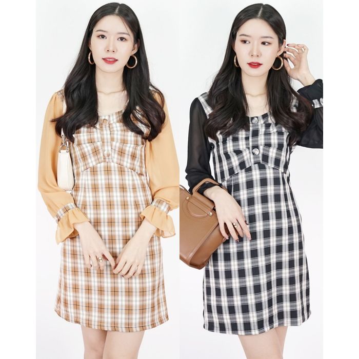 JOYCE DRAPED TARTAN DRESS