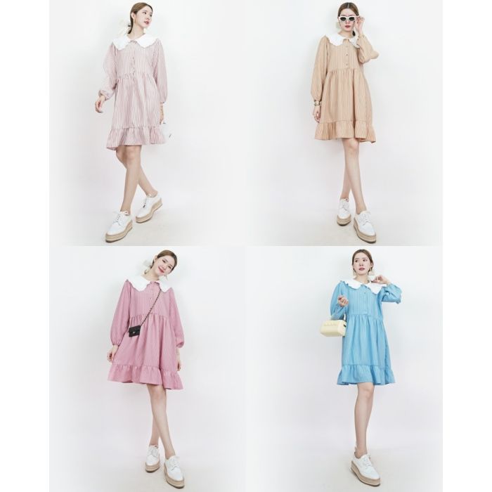 PARFAIT COLLAR STRIPE OVERSIZED DRESS