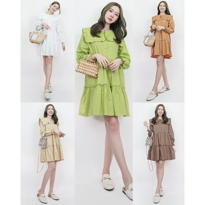 PANCAKE SQUARE COLLAR OVERSIZED COTTON DRESS
