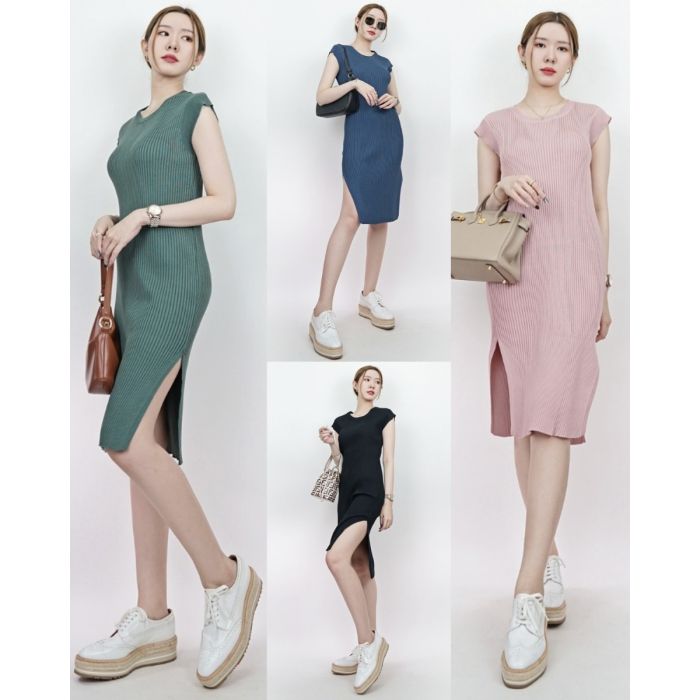 GINA RIBBED KNIT SLEEVELESS DRESS