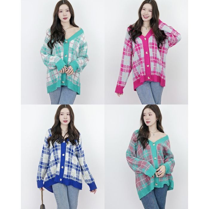 TORONTO PLAID KNIT OVERSIZED CARDIGAN