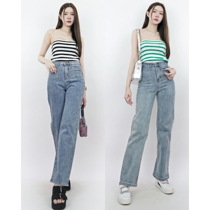 PATCH POCKET HIGHT WAIST DENIM PANTS