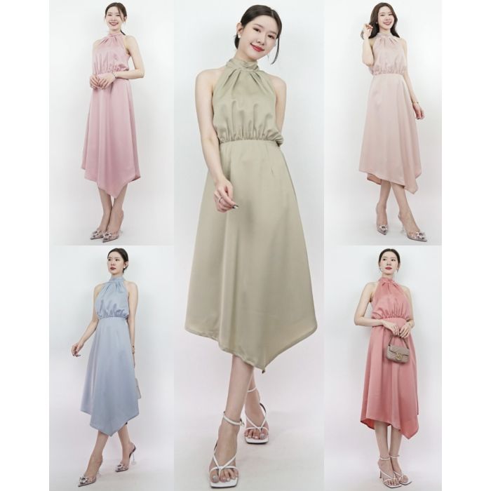 TUBEROSE BOW BACK SATIN MIDI DRESS