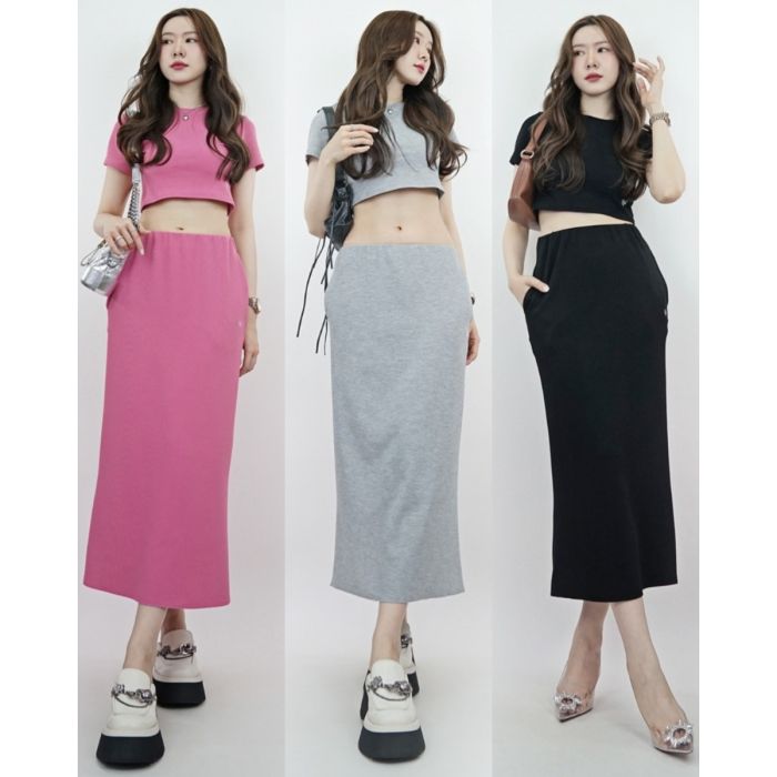 SLYQ PIQUE CROP TOP & MIDI SKIRT SET