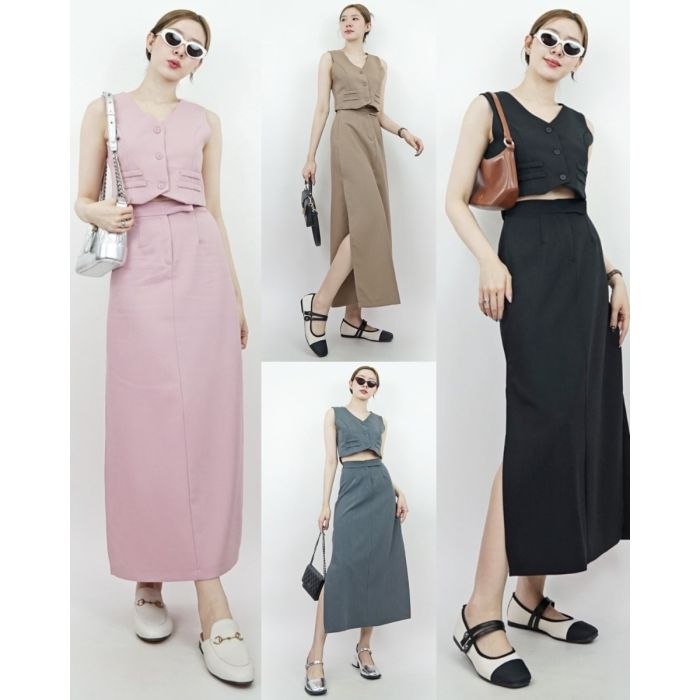 SHISO VEST TOP & SPLIT SKIRT SET