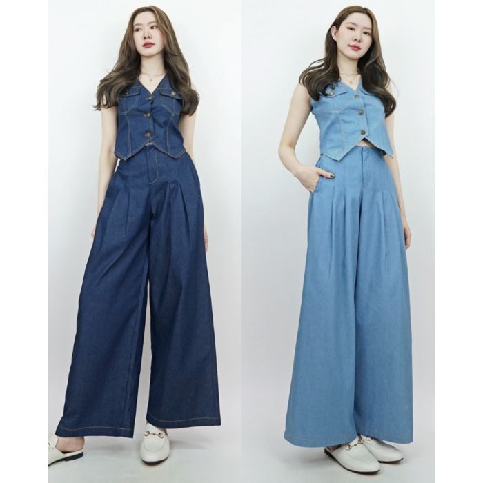 V-NECK DENIM VEST & PANTS SET
