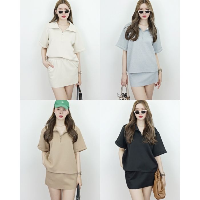 AVENUE ZIPPER OVERSIZED BLOUSE & SKIRT SET