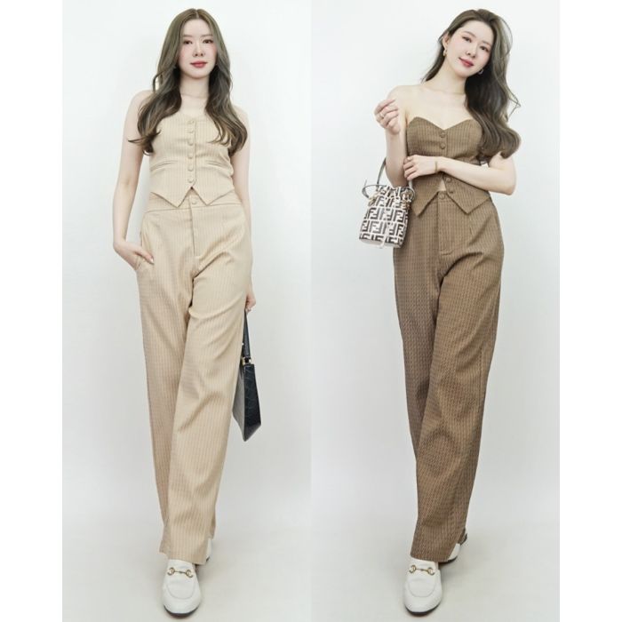 STRIPE BROCADE TOP & PANTS SET