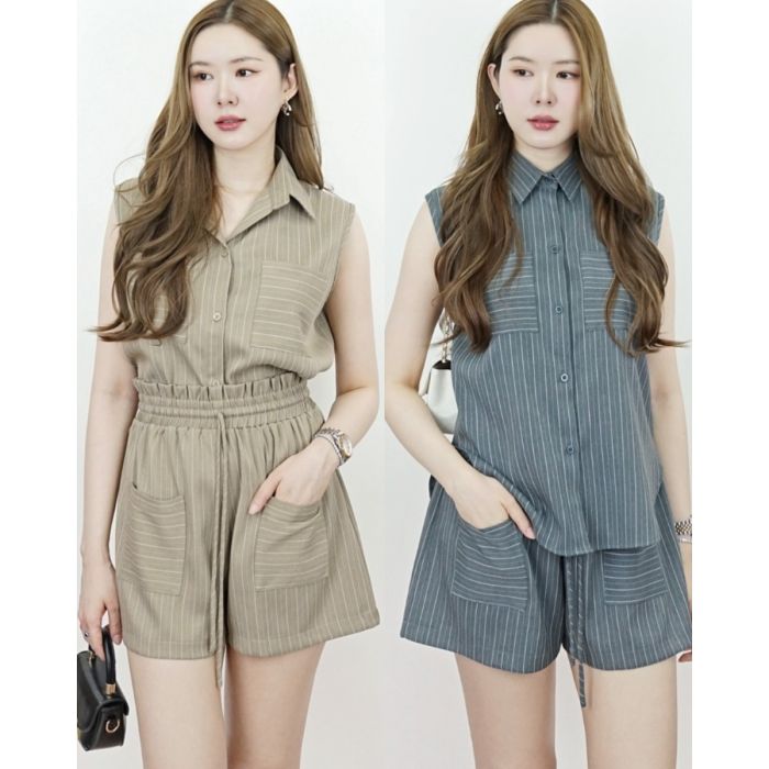 AFTER HOURS PINSTRIPE TOP & SHORTS SET