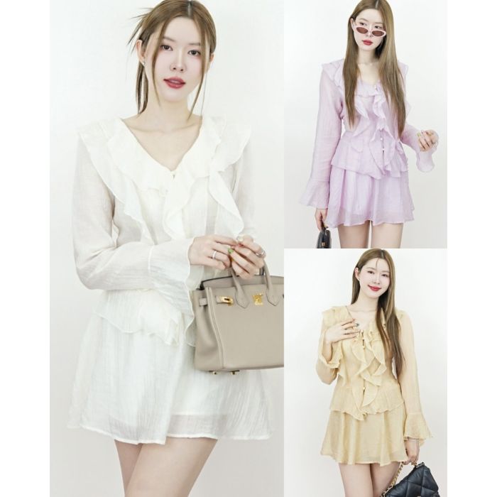 BUBBLE SEE THROUGH RUFFLE BLOUSE & SKIRT SET