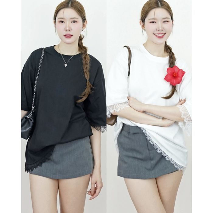 LACE TRIMMED OVERSIZED TOP