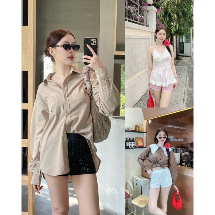 SATIN TRIMMED TWEED SHORTS
