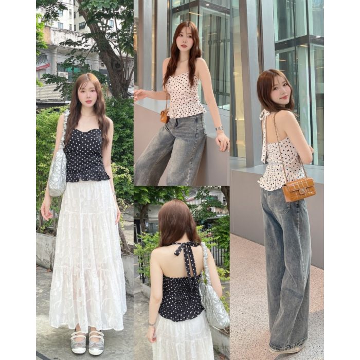 LUNIE POLKADOT TIE NECK TOP