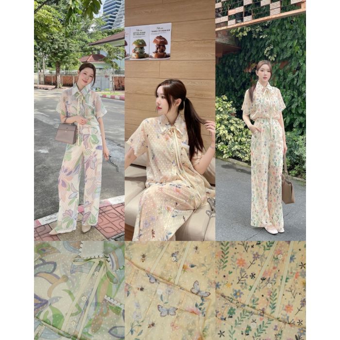 GARDEN SHIRT & PANTS CHIFFON SET