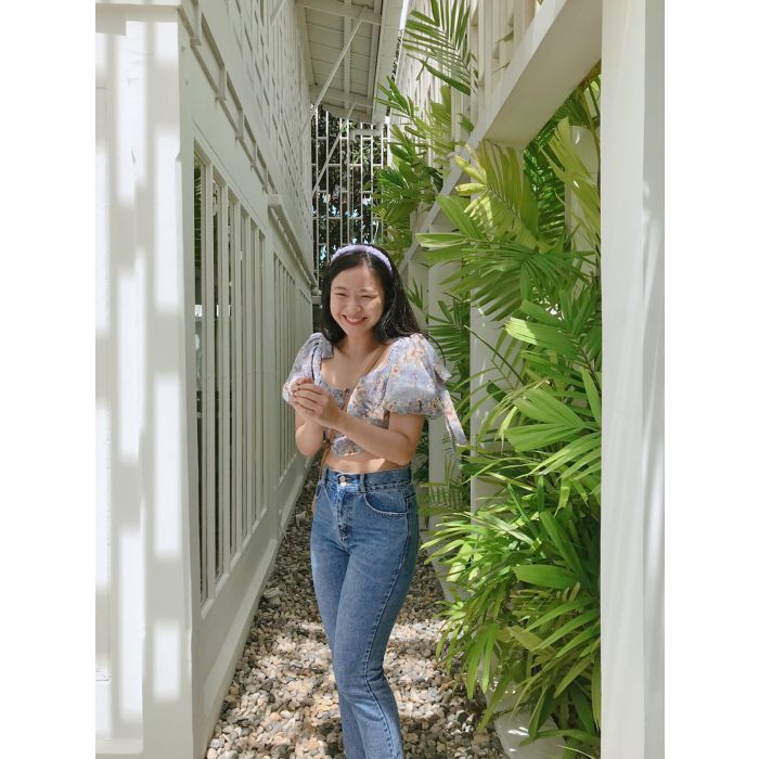 SPECIAL OFFER * HIBISCUS FLORAL BOW BUSTIER CROP TOP-BLUE