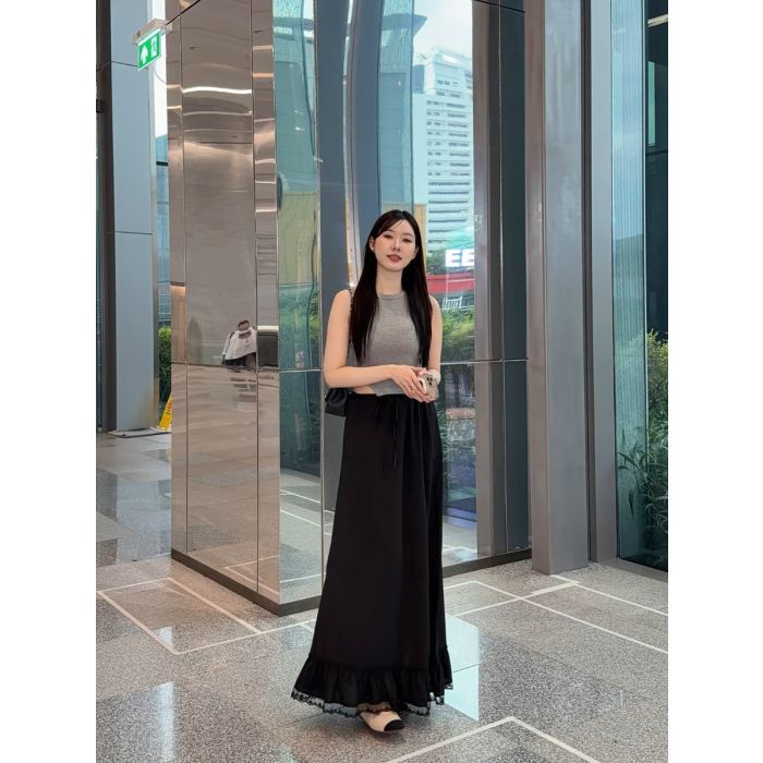 VANILLA SKY LINEN MAXI SKIRT-BLACK II