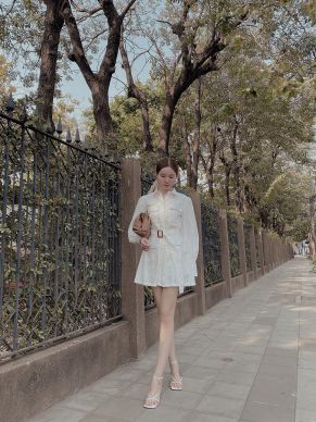 SAFARI BELTED COTTON MIDI DRESS-WHITE