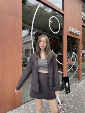 BONNIE CLASSIC OVERSIZED BLAZER & SKIRT SET-BLACK