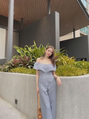DOROTHY BUTTON OFF SHOULDER JUMPSUIT-CLOUD