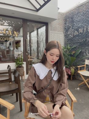 STELLA COLLAR COTTON BLOUSE-BROWN