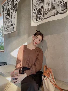 REMY PUFF COTTON BLOUSE-BROWN