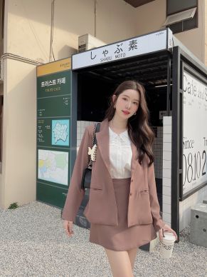 BONNIE CLASSIC OVERSIZED BLAZER & SKIRT SET-BROWN