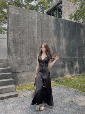 MATISSE HALTER SATIN MAXI DRESS-BLACK