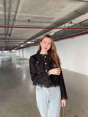 MELODY BROCADE LACE JACKET-BLACK