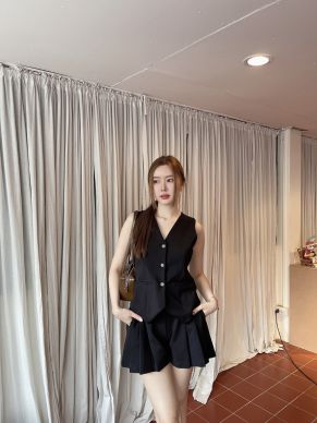NITRO VEST TOP & PLEATED SHORTS SET-BLACK-S