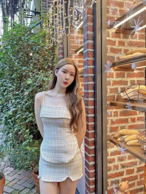 TOFFEE NUT TWEED SINGLET & SKIRT SET-VANILLA-M