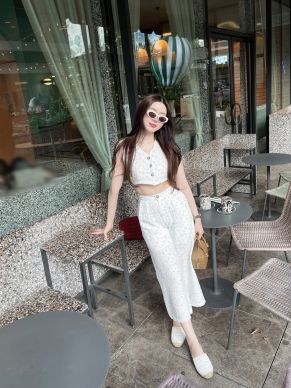 BUTTERCUP SLEEVELESS TOP & PANTS SET-VANILLA-S