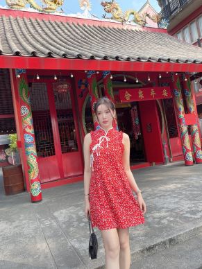 LUNAR FLORAL PRINT QIPAO DRESS-UME