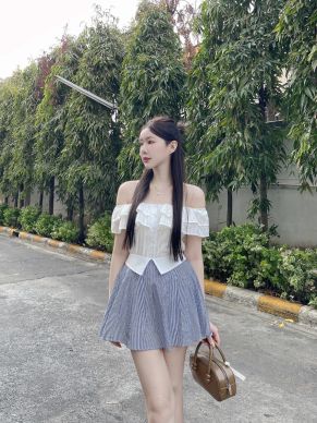 NAUTIQUE STRIPE SKIRT-BLUE