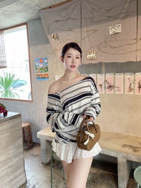 SLASH STRIPE TUNIC TOP-BLACK-WHITE