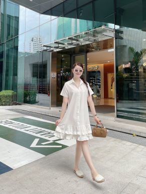 FOCACCIA RUFFLE HEM SHIRT DRESS-WHITE